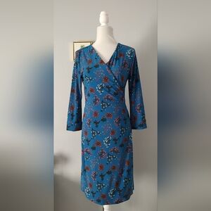 Remade Dress Women Style Wrap Medium Long Sleeve Blue Floral New Without Tags